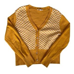 Lady Hagen Yellow Herringbone Golf Cardigan v-Neck Womens Size M Preppy Sporty
